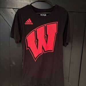 Men’s Wisconsin Badger Adidas Black Tee with Red Graphic